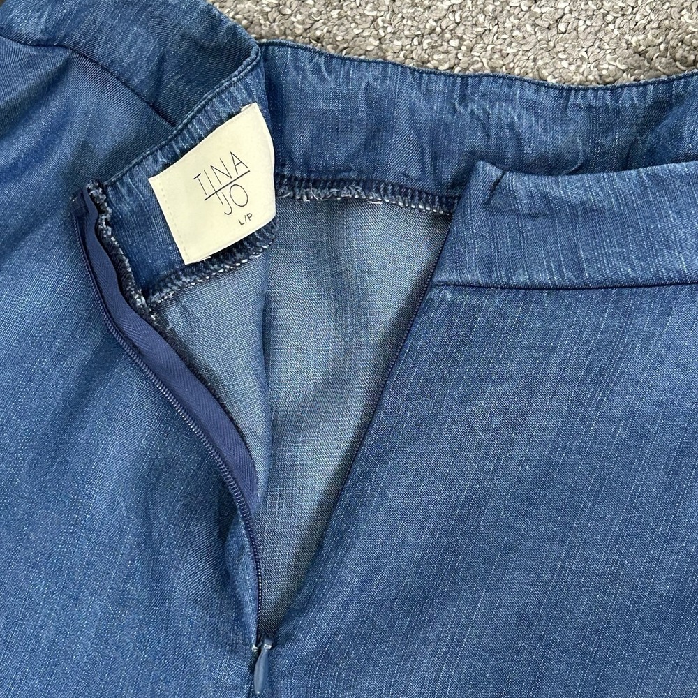 ANTHROPOLOGIE Tina Jo Tencel/Denim A-Line Swing Skirt Large Petite LP - Picture 6 of 10